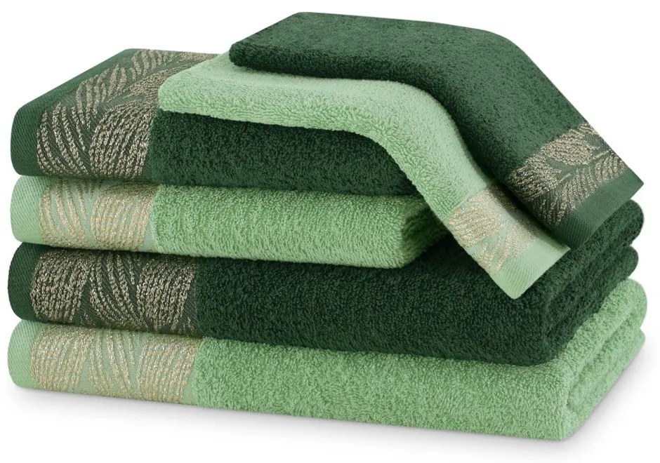 Zöld frottír pamut törölköző és fürdőlepedő készlet 6 db-os Allium – Restilo