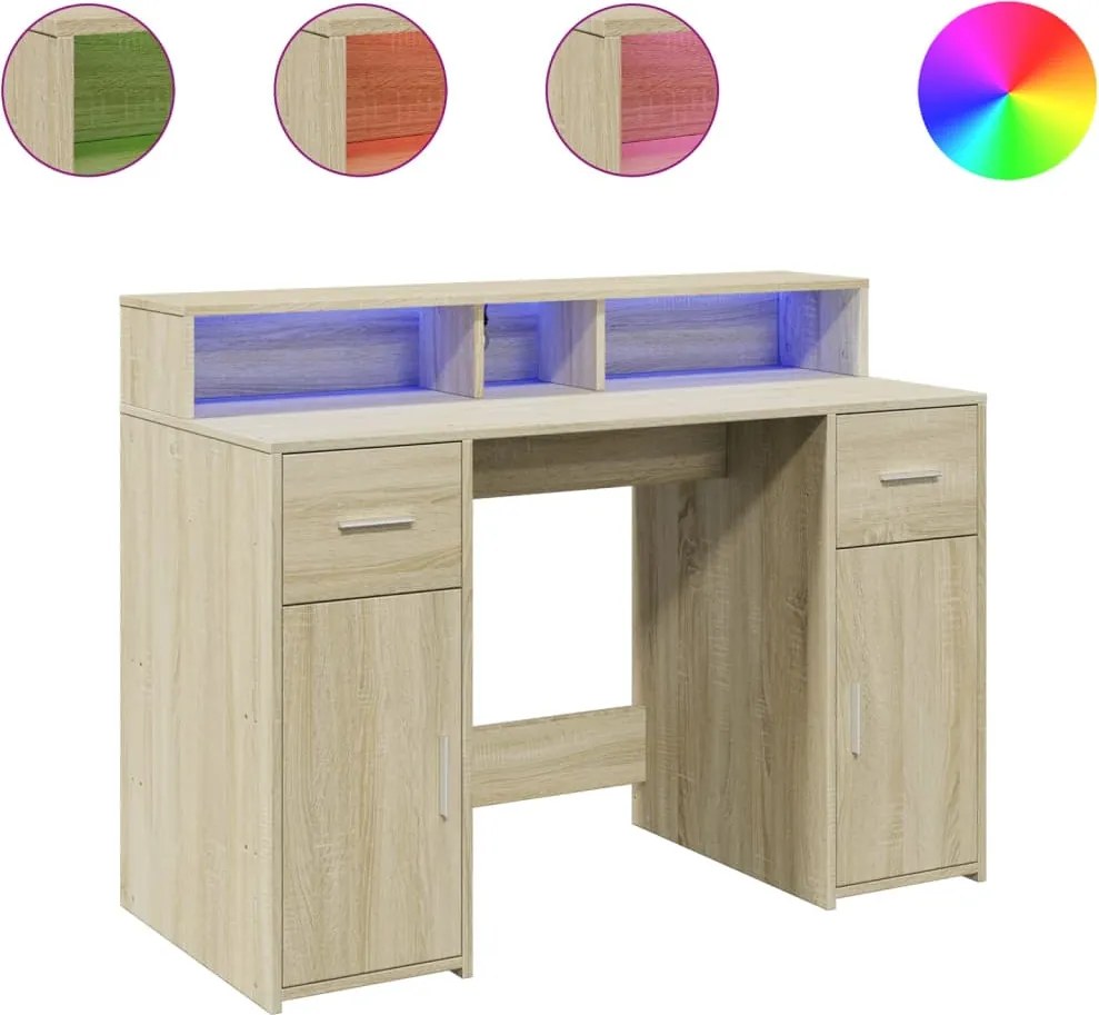 vidaXL sonoma tölgy színű szerelt fa íróasztal LED-ekkel 120x55x91 cm