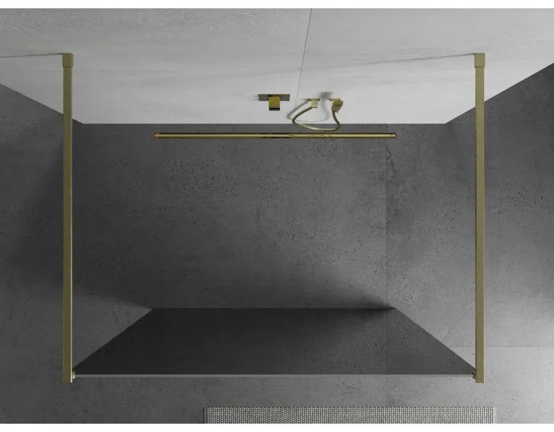 Mexen Kioto, Walk-In zuhany paraván 120 x 200 cm, 8 mm tükörmintás üveg, arany matt profil, 800-120-002-55-50