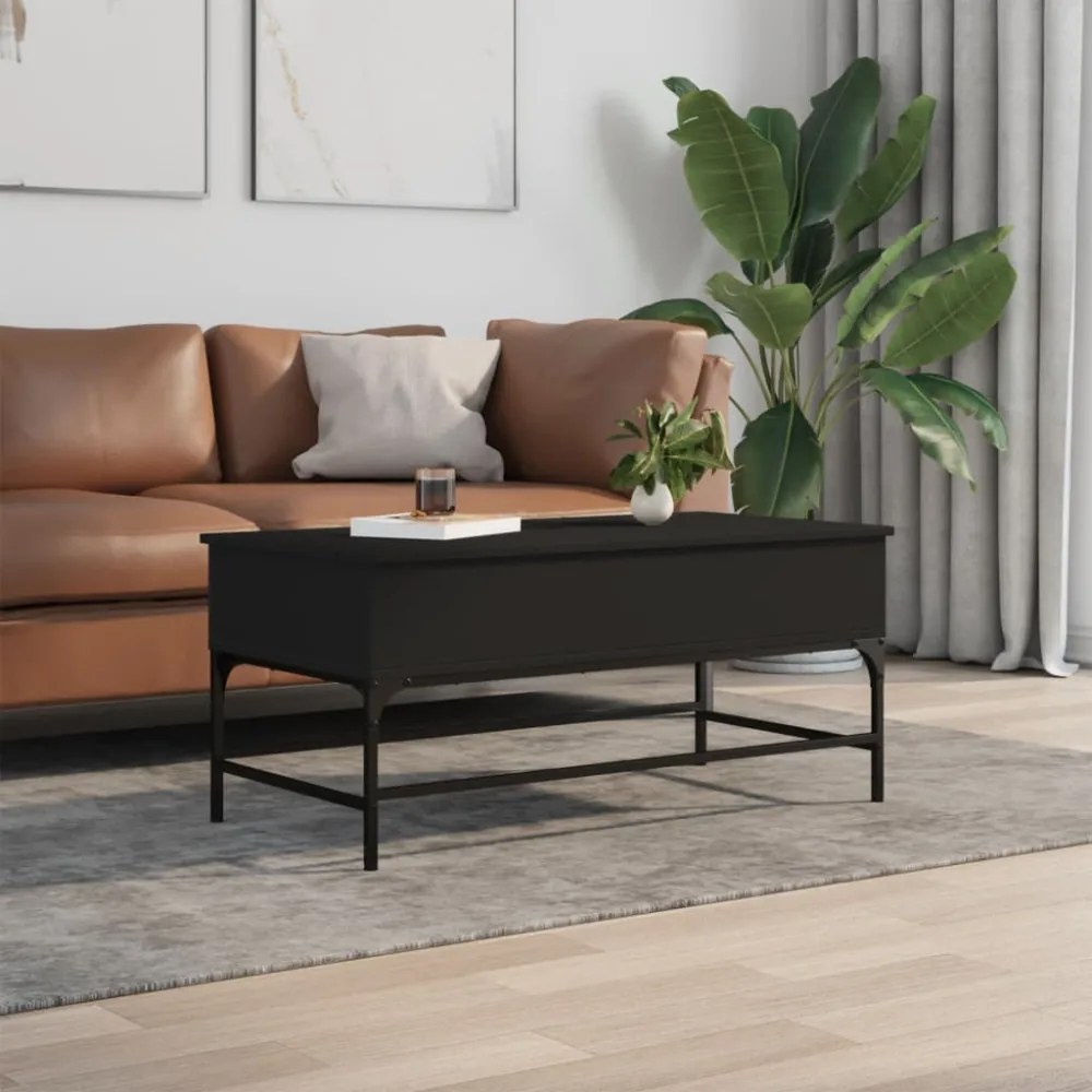 fekete szerelt fa és fém dohányzóasztal 100 x 50 x 45 cm