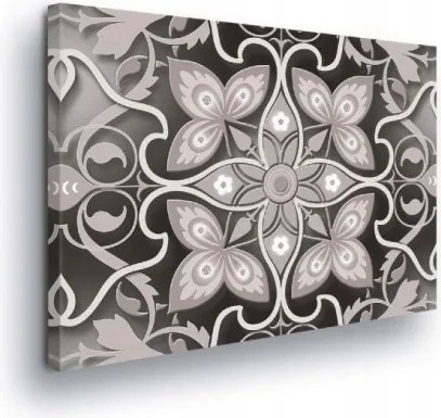 Vászonkép 80x60 Dísz minta szimmetria virágok növényi fekete-fehér szürke