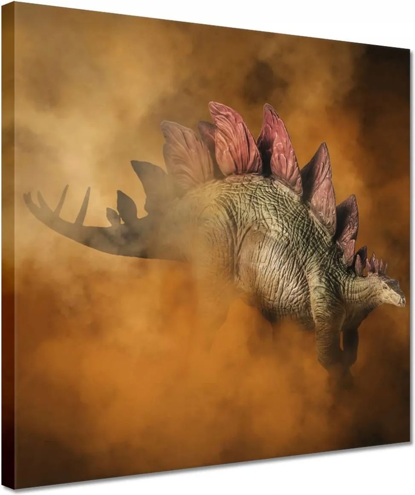 Vászonkép 30x30 Stegosaurus a füst hátterében