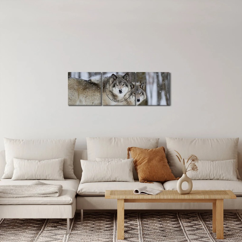 Kép - Farkasok télen (órával) (90x30 cm)