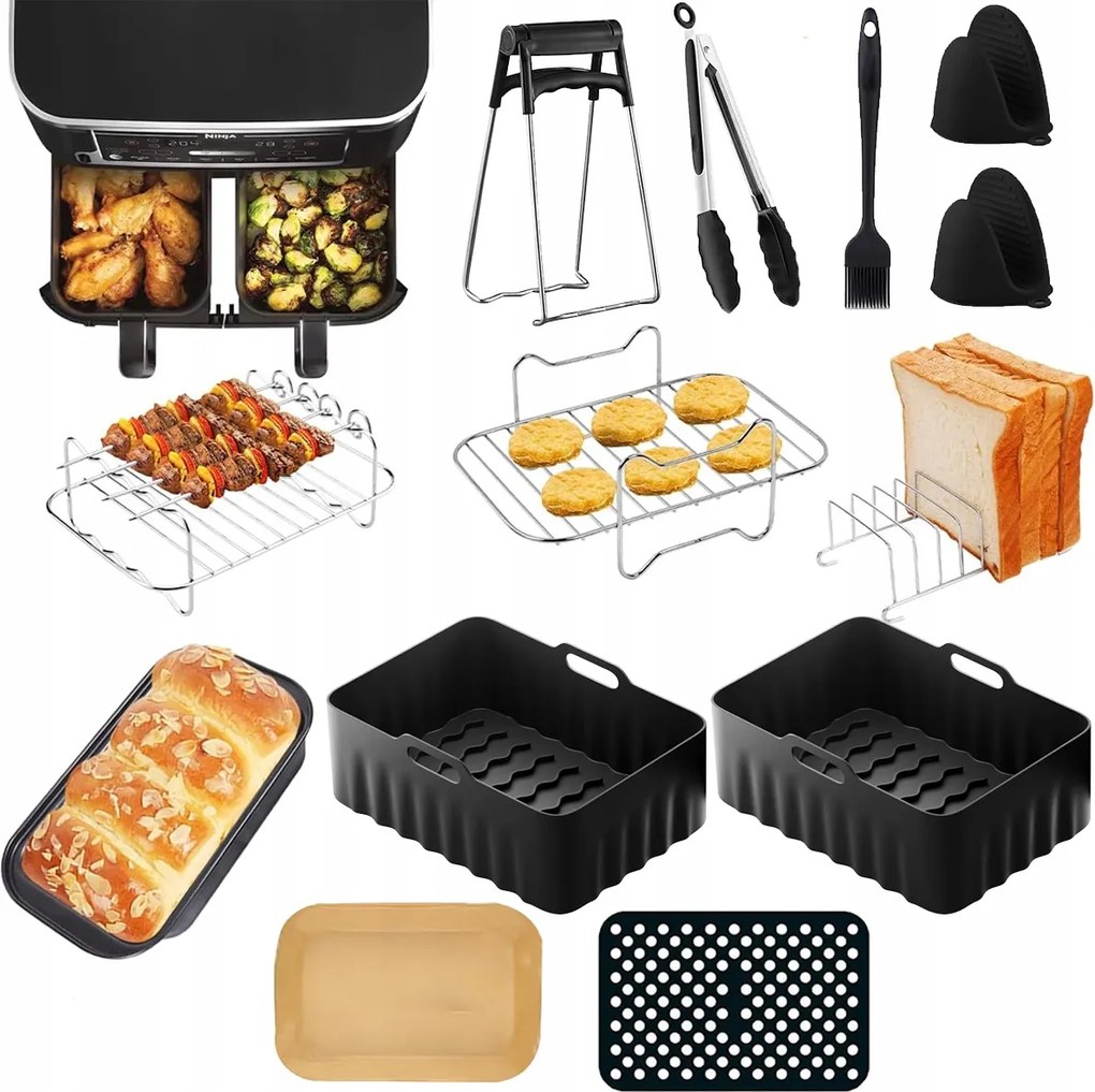 Akcesoria Ninja Airfryer Dual BASKET-hez – grillrács, fogó, muffin
