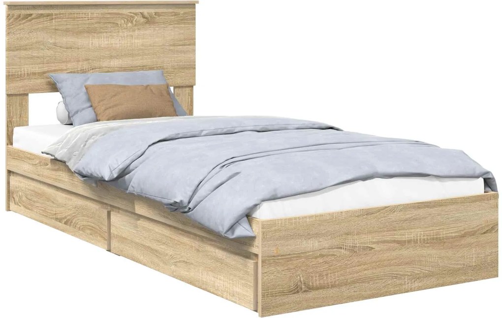 vidaXL Tárolós Ágy fejtámlával Sonoma tölgy 90 x 200 cm Faanyag