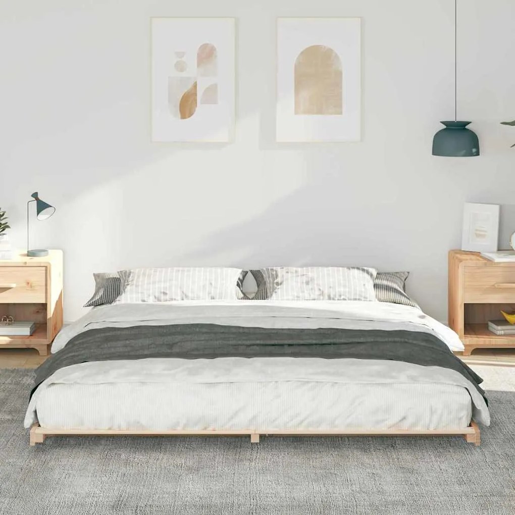 Földi ágykeret Barna 200 x 200 cm Tömör fenyőfa