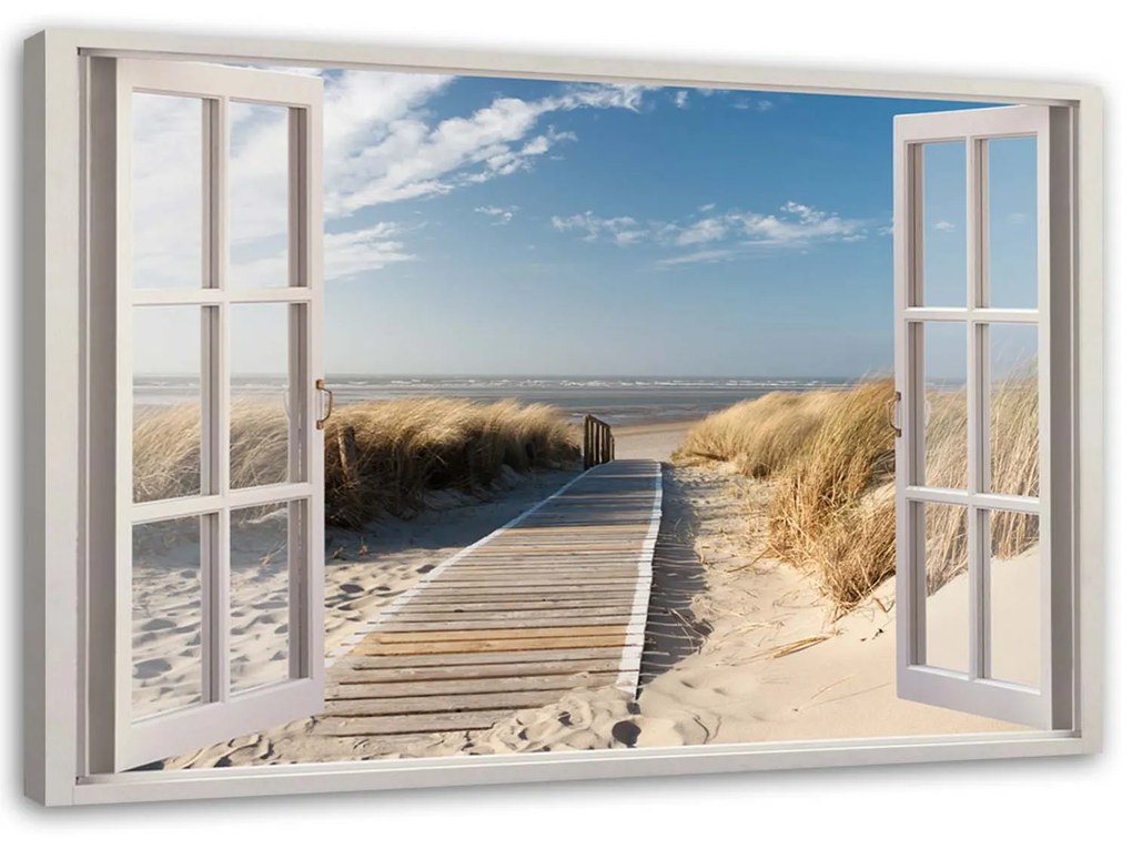 Gario Vászonkép Ablak út egy szép strandhoz Méret: 120 x 80 cm