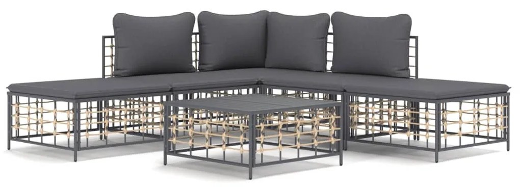 6 részes antracitszürke polyrattan kerti ülőgarnitúra párnákkal
