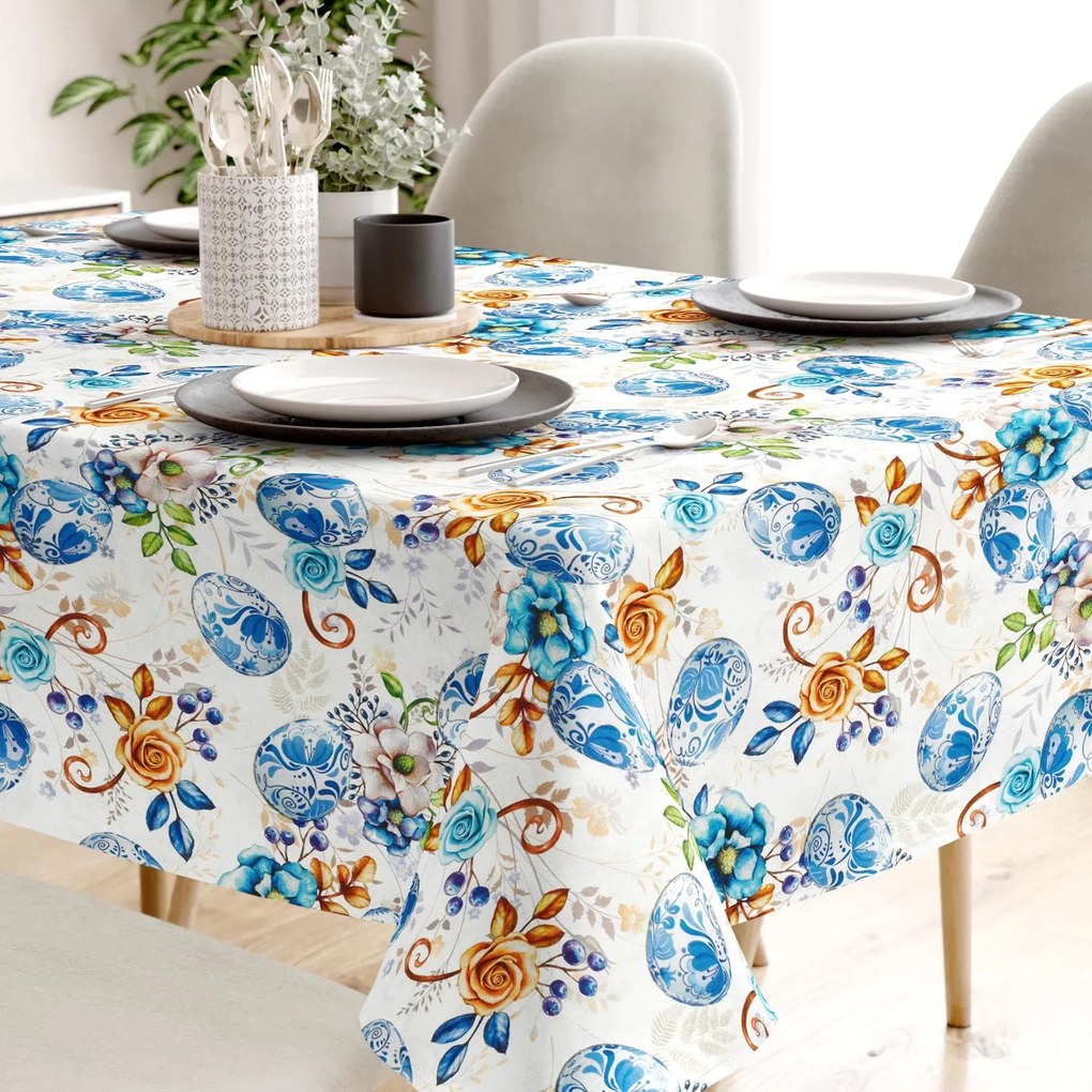 Goldea szögletes terítő loneta - kékre festett húsvéti tojások 50 x 100 cm
