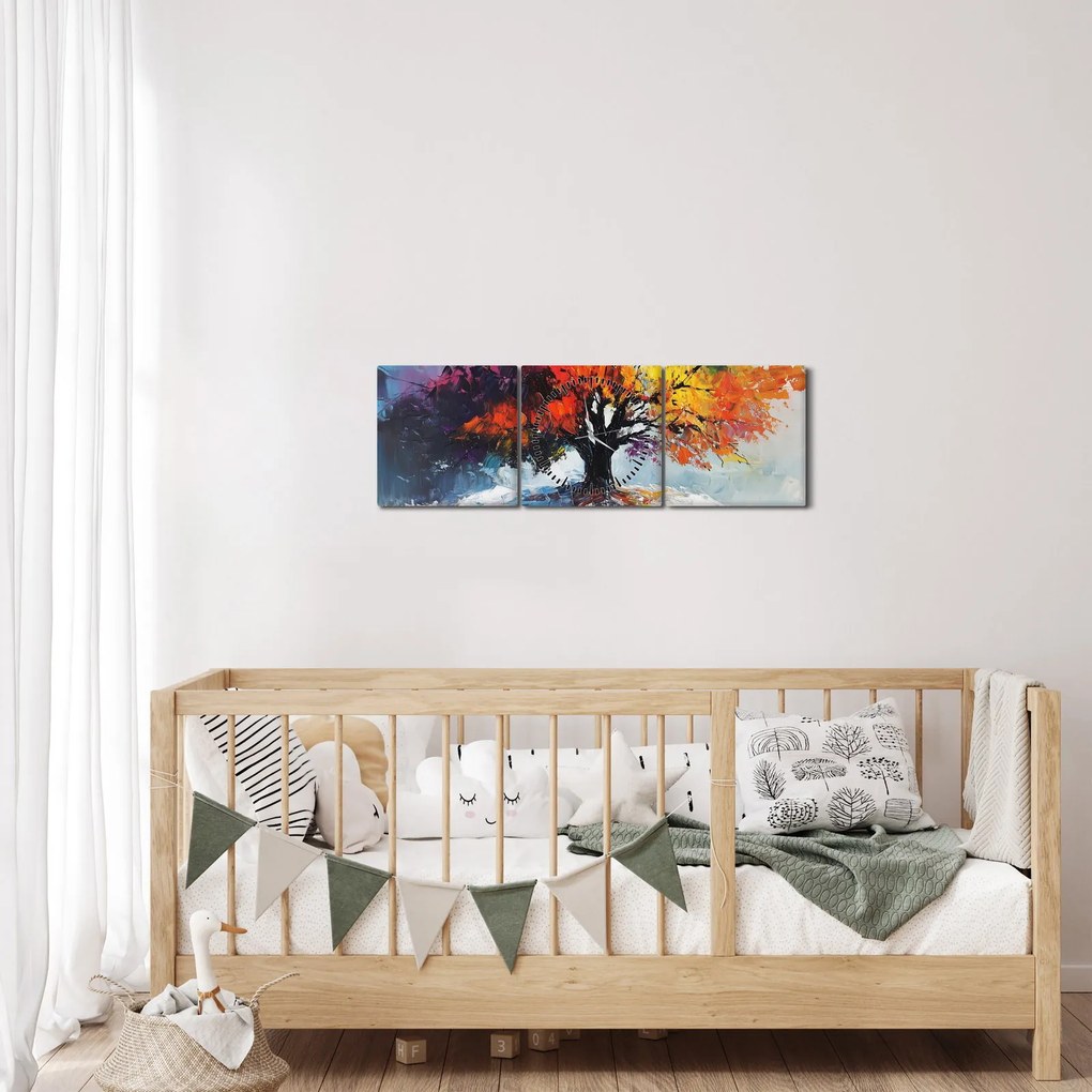 Kép - Színes fa (órával) (90x30 cm)