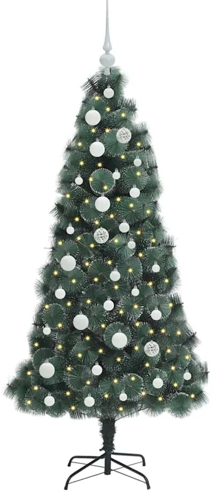 Műfenyő LED világítással és dísz golyó készlettel Zöld 150 cm