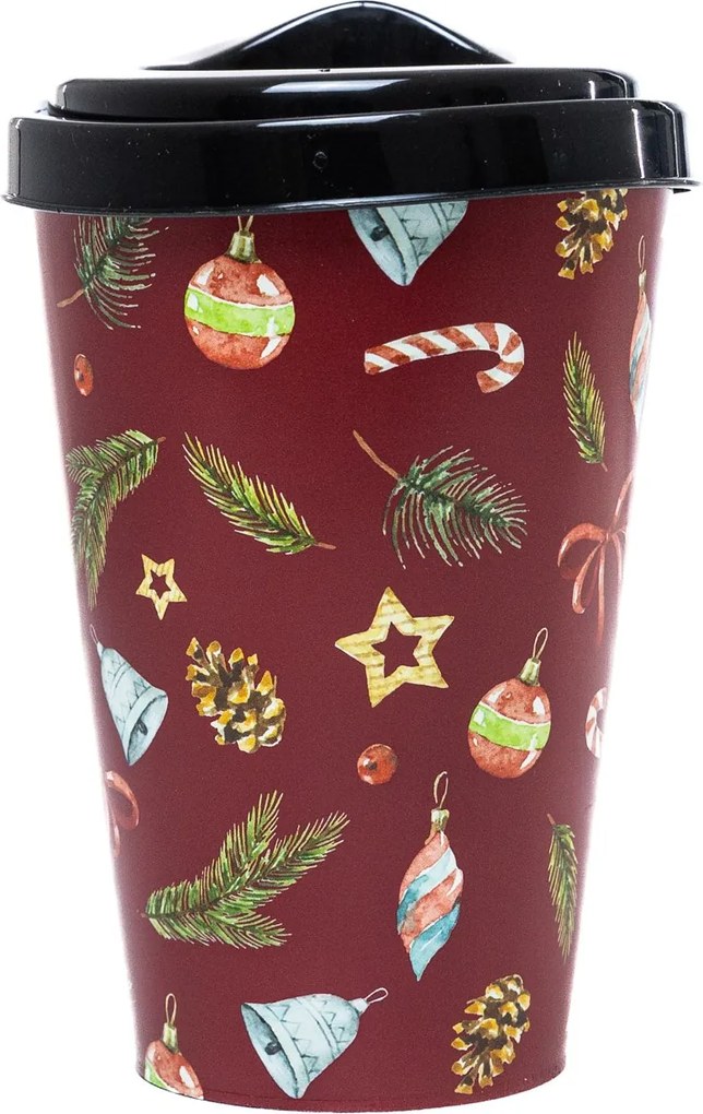 Karácsonyi műanyag bögre fedővel 400 ml Fehér rénszarvasos