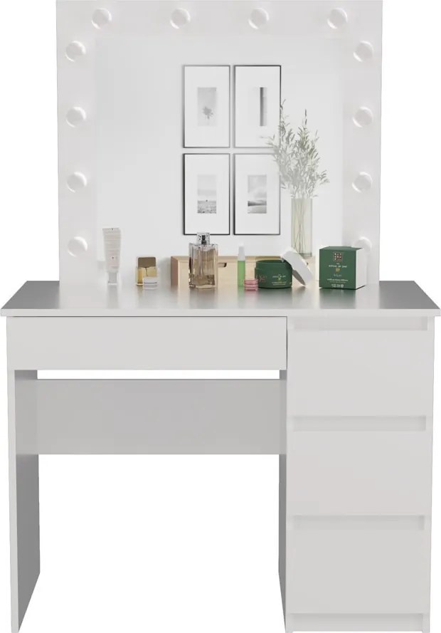 Marina fésülködő asztal (3 jobb alsó fiókokkal), 98x76x51 cm, fehér