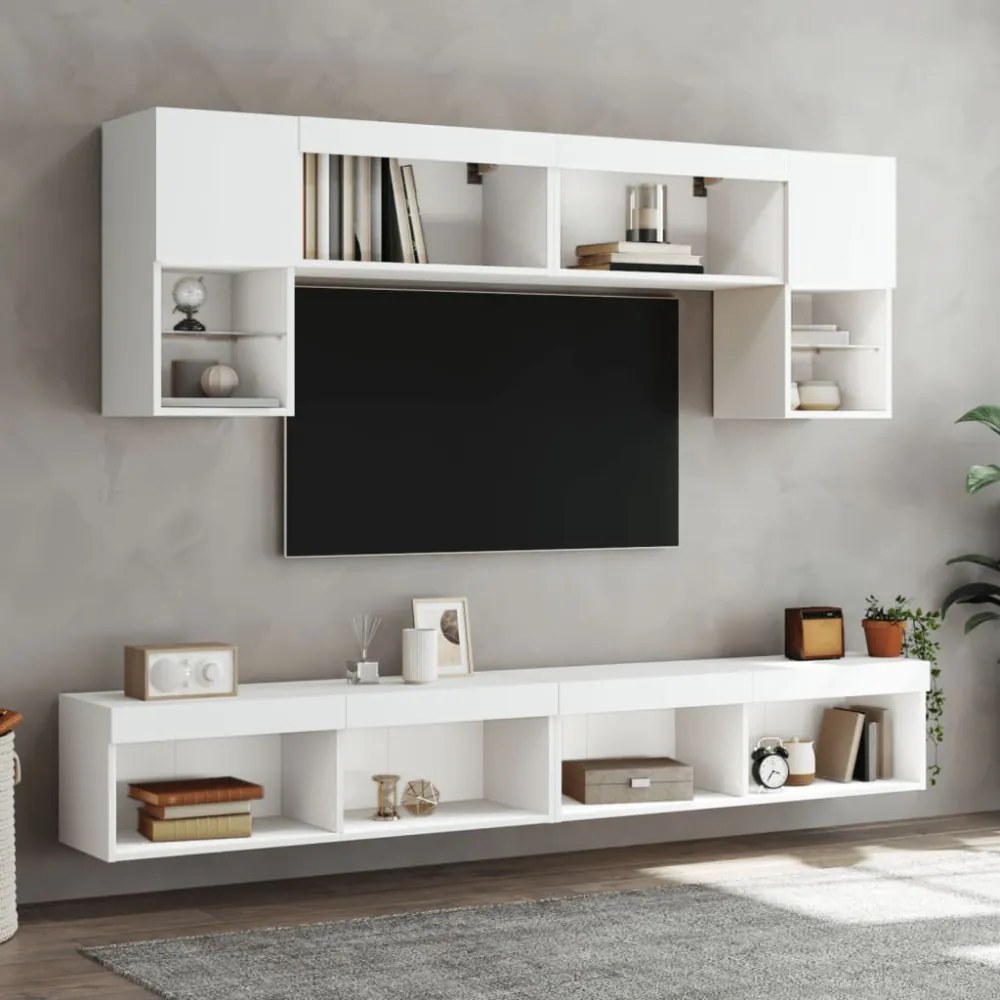 2 db fehér TV-szekrény LED-világítással 100x30x30 cm