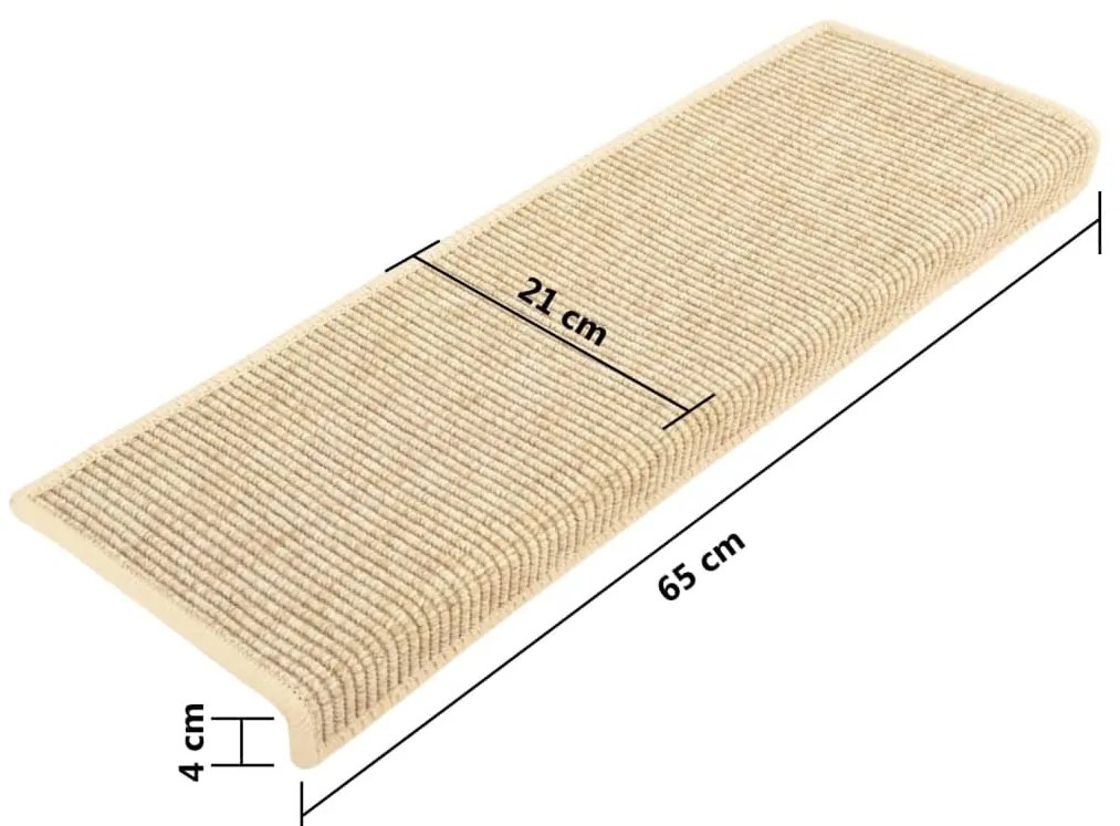 15 db szizál hatású világos bézsszínű lépcsőszőnyeg 65x21x4 cm