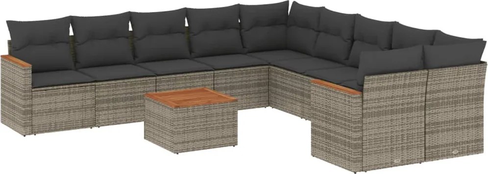 vidaXL 11 részes szürke polyrattan kerti ülőgarnitúra párnákkal
