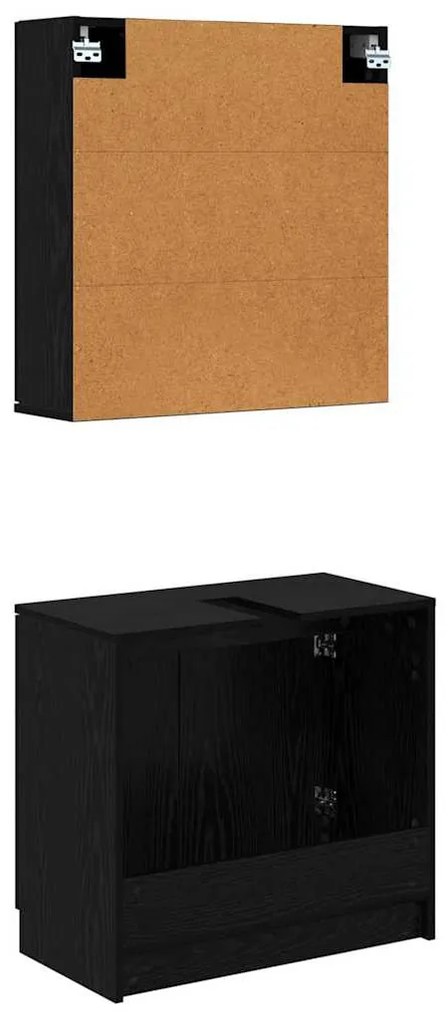 vidaXL Fürdőszobai Szekrény Szett polcokkal 2 pcs Fekete tölgy Faanyag