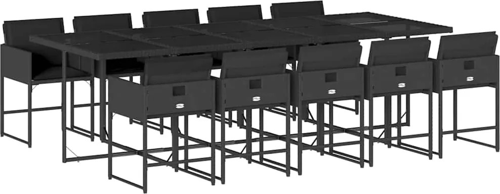 vidaXL 11 részes fekete polyrattan kerti étkezőgarnitúra párnákkal