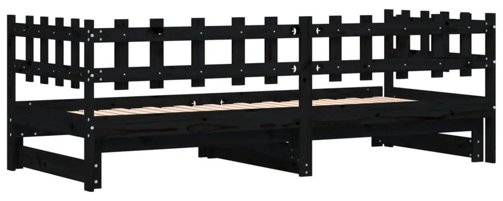 fekete tömör fenyőfa kihúzható kanapéágy 2 x (80 x 200) cm