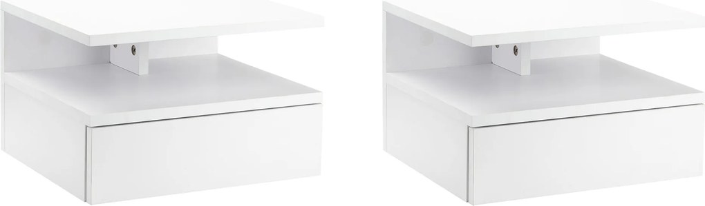 HOMCOM 2 db F Floating Éjjeliszekrény 1 Fiókkal és Nyitott Polccal a Hálószobába 35x32x22.5 cm Fehér | Aosom