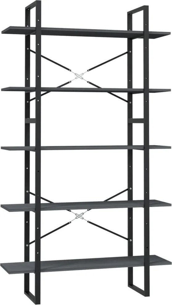 vidaXL ötszintes szürke fenyőfa könyvszekrény 100 x 30 x 175 cm