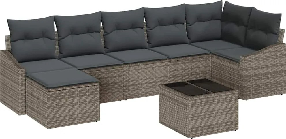vidaXL Kerti Kanapé Szett párnával 8 pcs Világosszürke polirattan