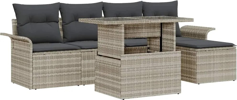 vidaXL Kerti Kanapé Szett párnával 6 pcs Világosszürke Poli rattan