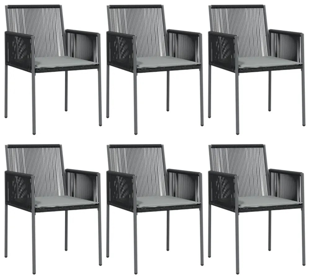 6 db fekete polyrattan kerti szék párnával 54x60,5x83,5 cm