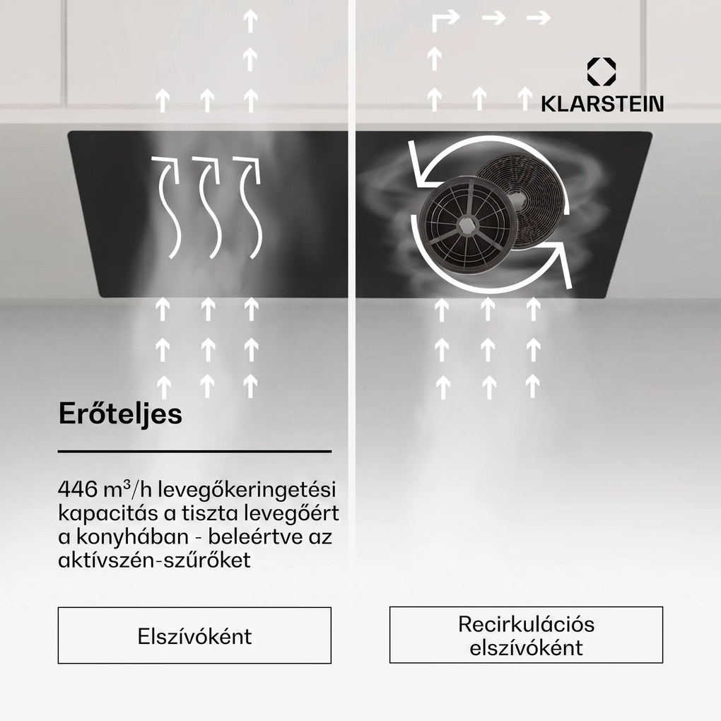 Klarstein Hektor Eco, páraelszívó, 52 cm, 446 m³/ó, érintéses vezérlés, üveg