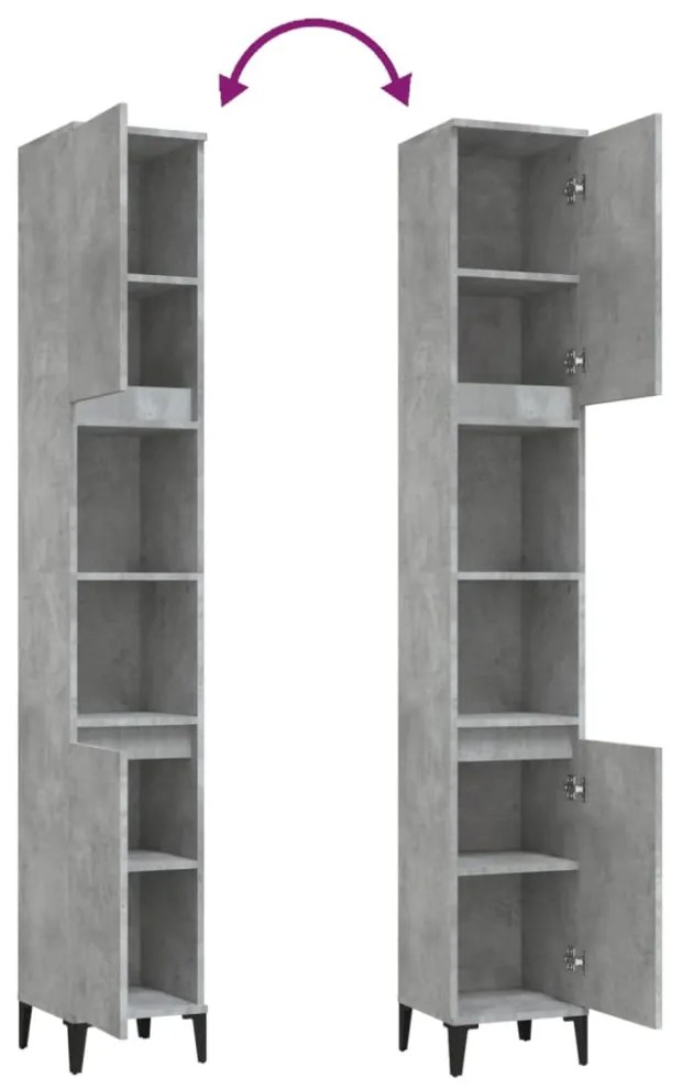 vidaXL betonszürke szerelt fa fürdőszobaszekrény 30 x 30 x 190 cm