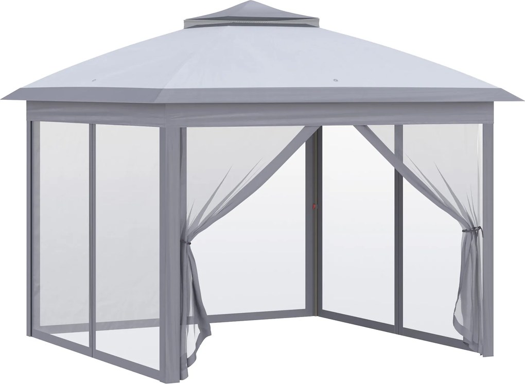 Outsunny Összecsukható Pavilon 10.8x10.8 láb Kerti Áttelepítő 3 Magasságállítással, Két Rétegű Tető, 4 Leszerelhető Szúnyoghálóval és Vízálló UV-ellen