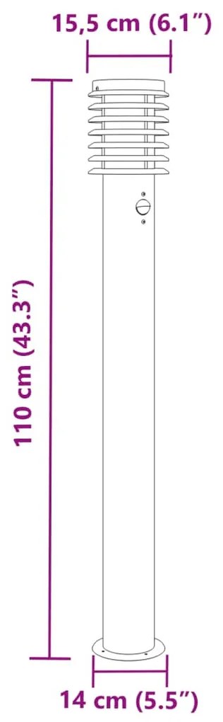 3db ezüst rozsdamentes acél kültéri állólámpa érzékelővel 110cm