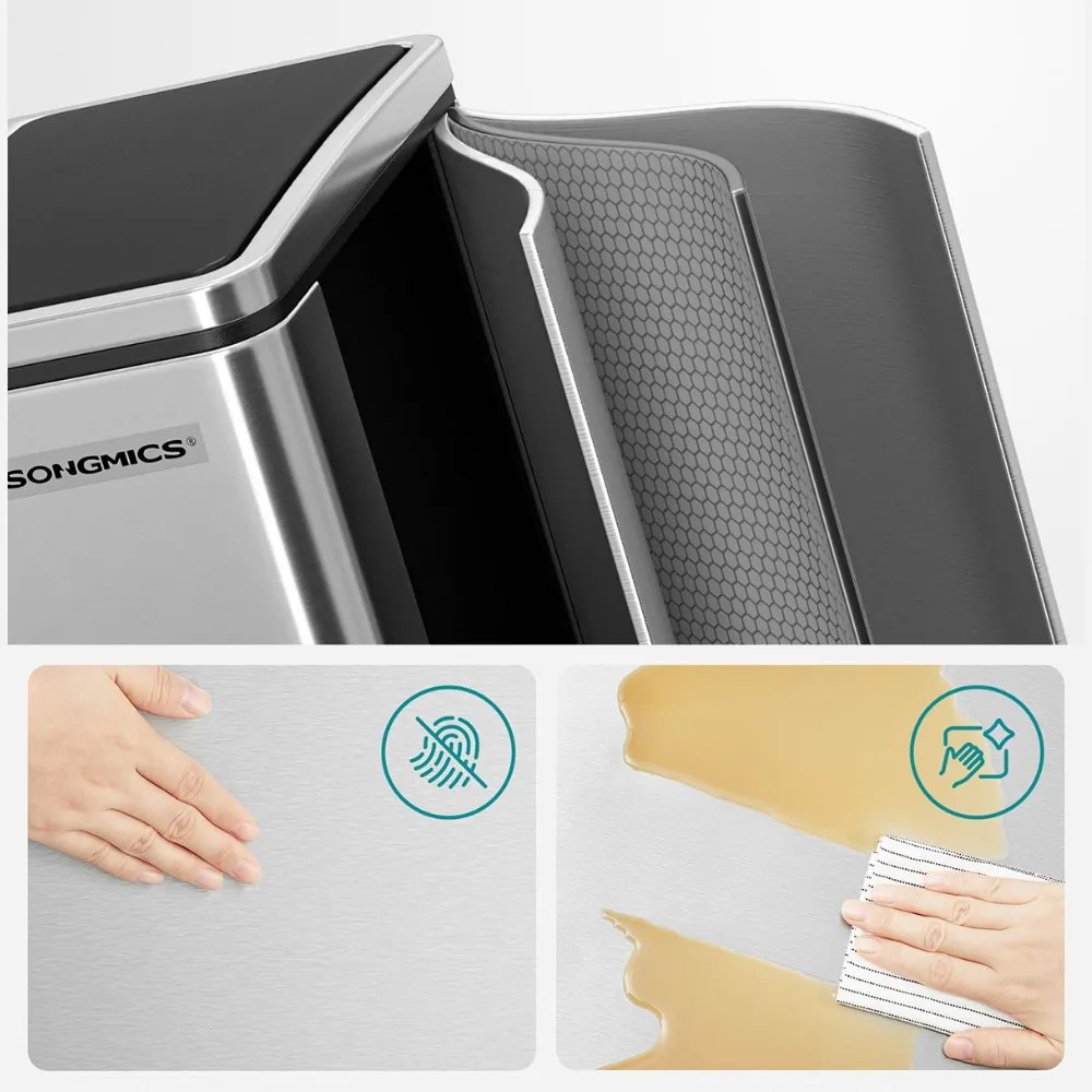 SORT hulladékgyűjtő tartály 30l (2×15l), ezüst/fekete SongmicsHome