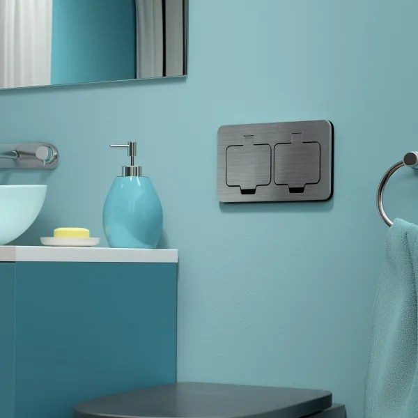 Brilagi - Kültéri beépített padló dupla aljzat IP55 matt króm négyszögletes