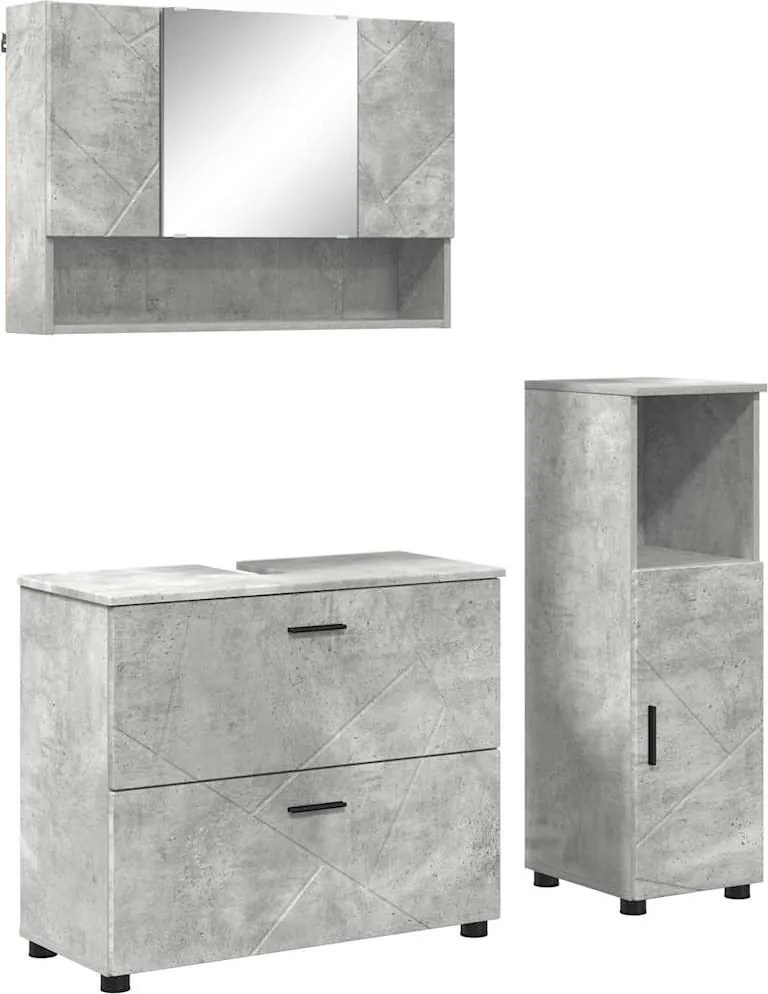 vidaXL Fürdőszoba bútor szett 3 pcs Beton Szürke Mérnöki fa és fém