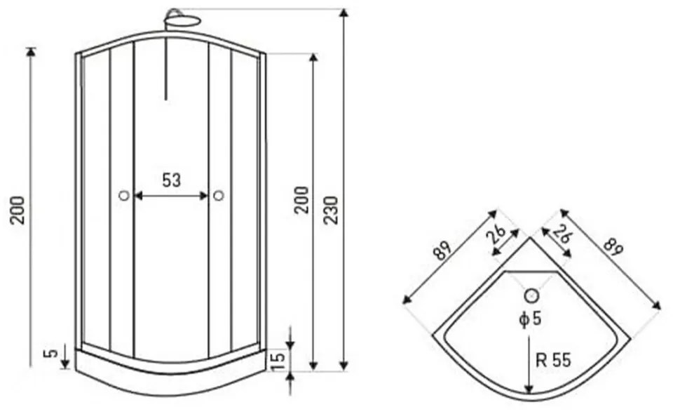 Strada 90x90 cm íves hidromasszázs zuhanykabin