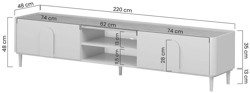 Amilio RTV szekrény 220 cm - kasmír / olajozott tölgy / kasmír fogantyú