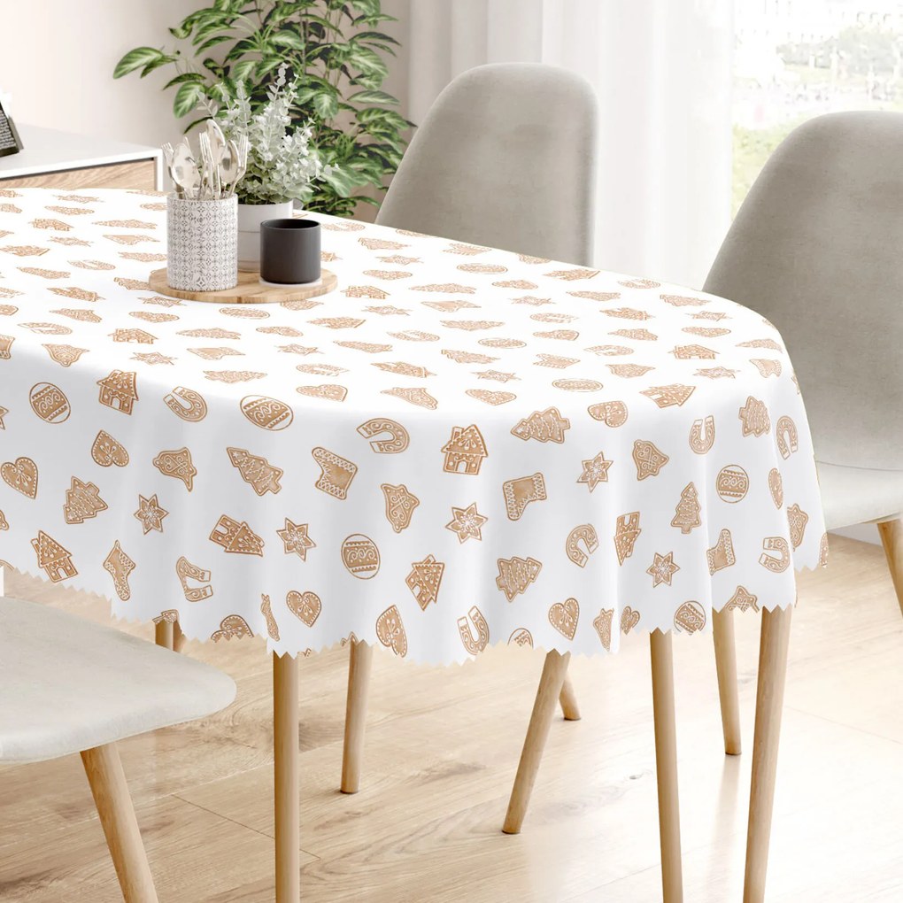 Goldea karácsonyi ovális teflonos terítő - mézeskalácsok 140 x 220 cm