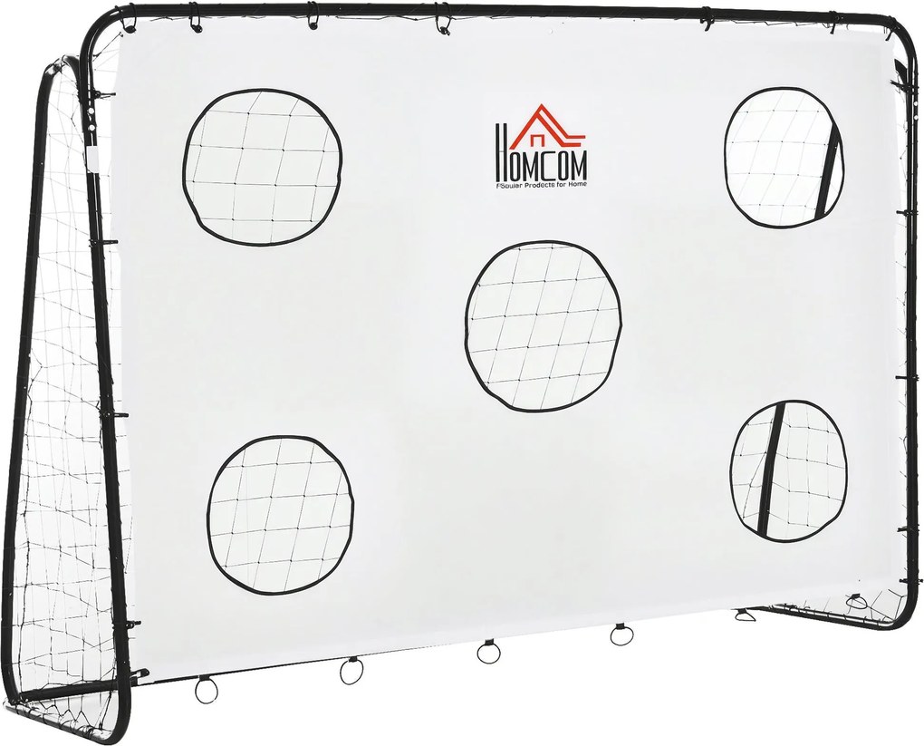 HOMCOM Foci Kapu Gyerekeknek és Felnőtteknek PE Hálóval, Fém és Oxford, Fehér és Fekete, 240x88x171,5cm | Aosom