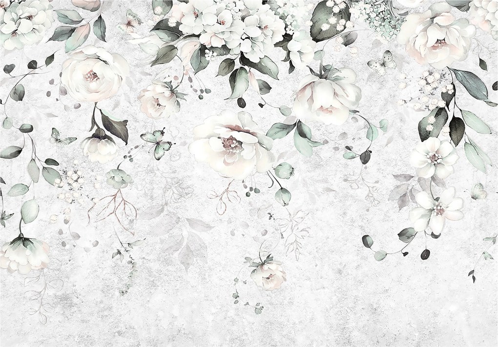 Vinyl Tapéta Flizelin Levelek Zöld Virágok Absztrakt Boho 368x254