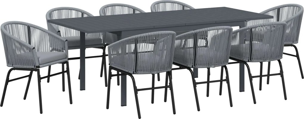 vidaXL Kert étkező szett 9 pcs Szürke polirattan