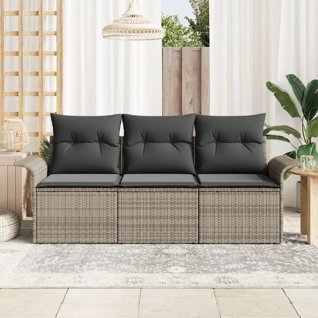 Kerti Kanapé Szett párnával tárolóval 3 pcs Szürke Poli rattan