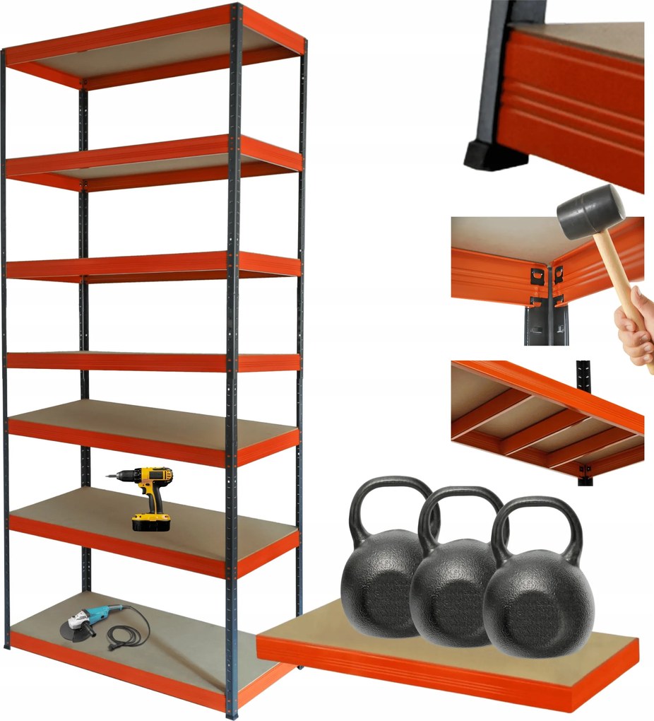 Tárolószekrény fém állvány Helios 270x120x40cm 7Px350kg Tömör