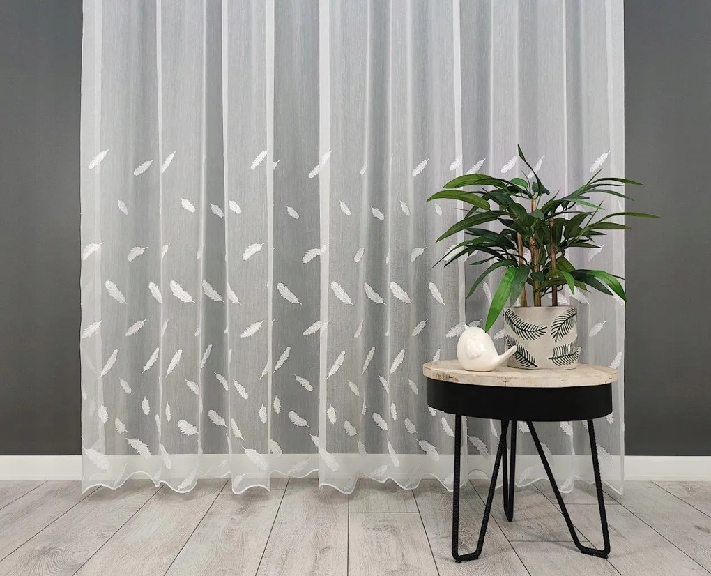 Függönyanyag 300cm tollas boho hímzés természetes struktúra esőcsepp minta 0,5m