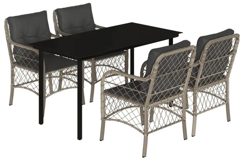 vidaXL 5részes világosszürke polyrattan kerti étkezőgarnitúra párnával