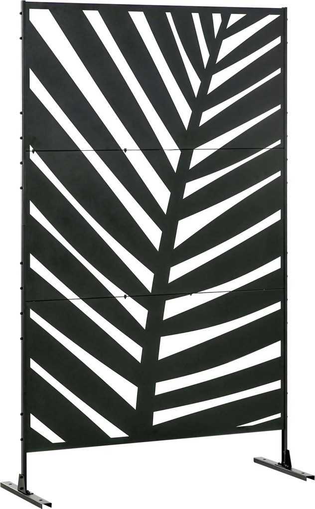 Outsunny 3 paneles helyelválasztó 122 x 198 cm Erkélyi Privát Képernyő Banánlevél Mintával Álló Partíció, 3-Paneles Acél Helyelválasztó Kerthez, Feket