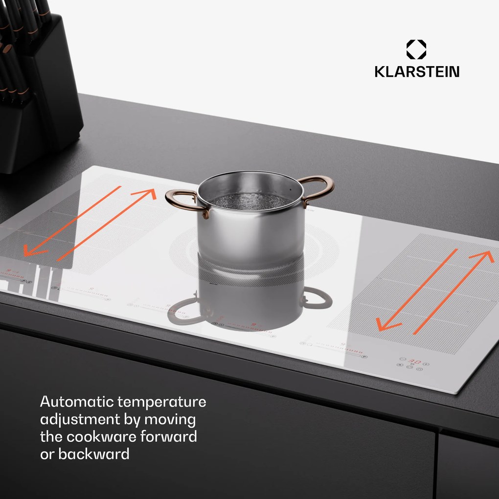 Klarstein Masterzone 90 Flex, indukciós főzőlap, max. 12 600 W, beépített, 5 zóna, 2 Flex zóna, ThermoBoost technológia, Smart Flex