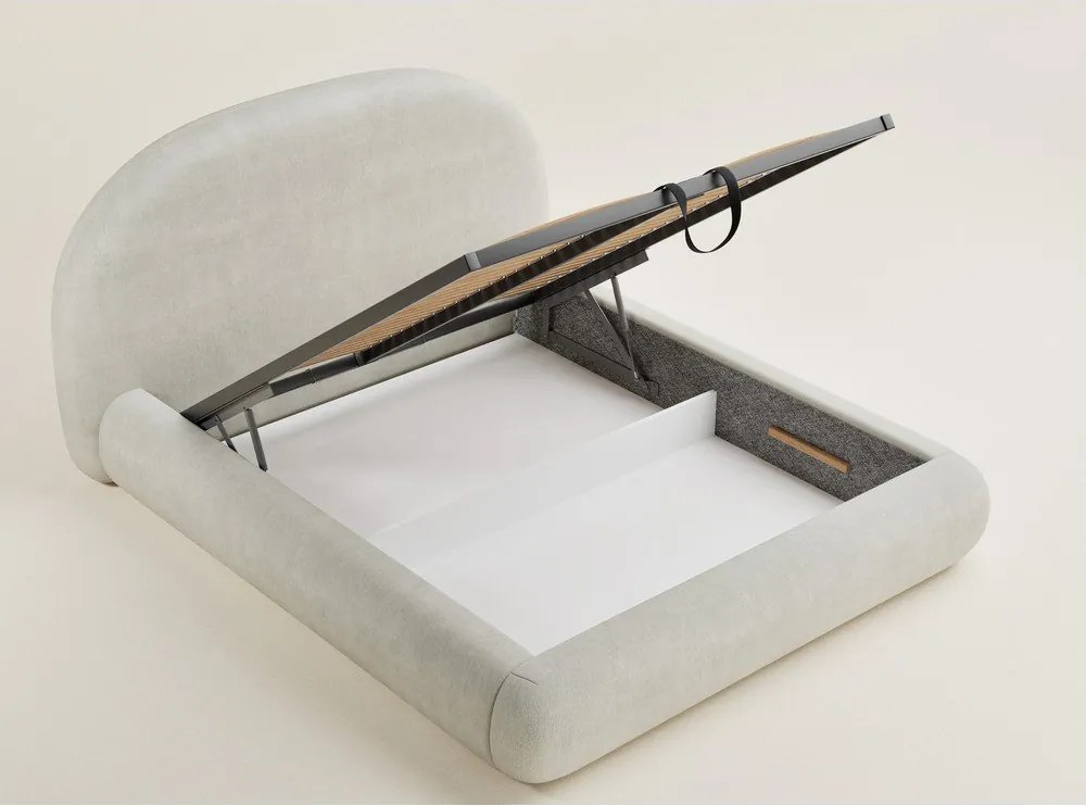 Krémszínű kárpitozott ágyneműtartós franciaágy ágyráccsal 140x200 cm Maumere – Maison de Rêve