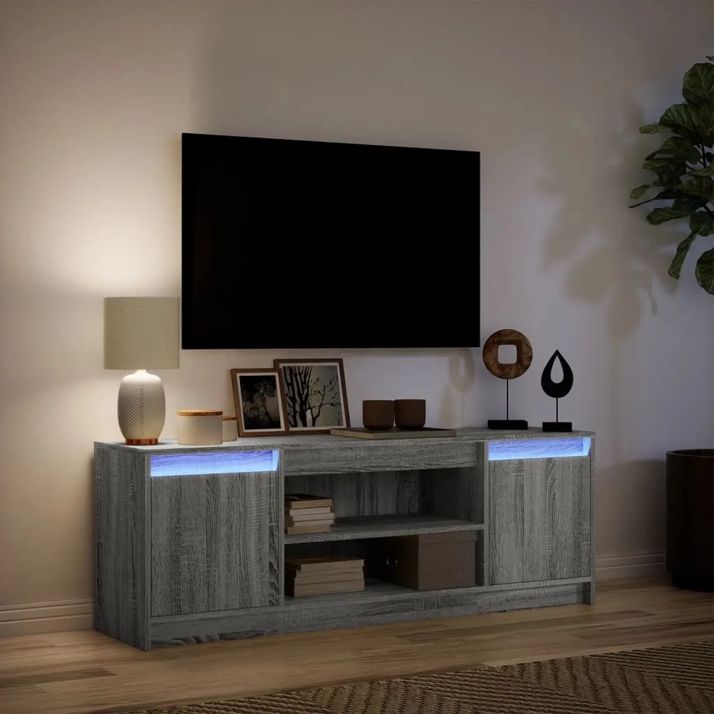 szürke sonoma színű szerelt fa LED-es TV-szekrény 139,5x34x50cm