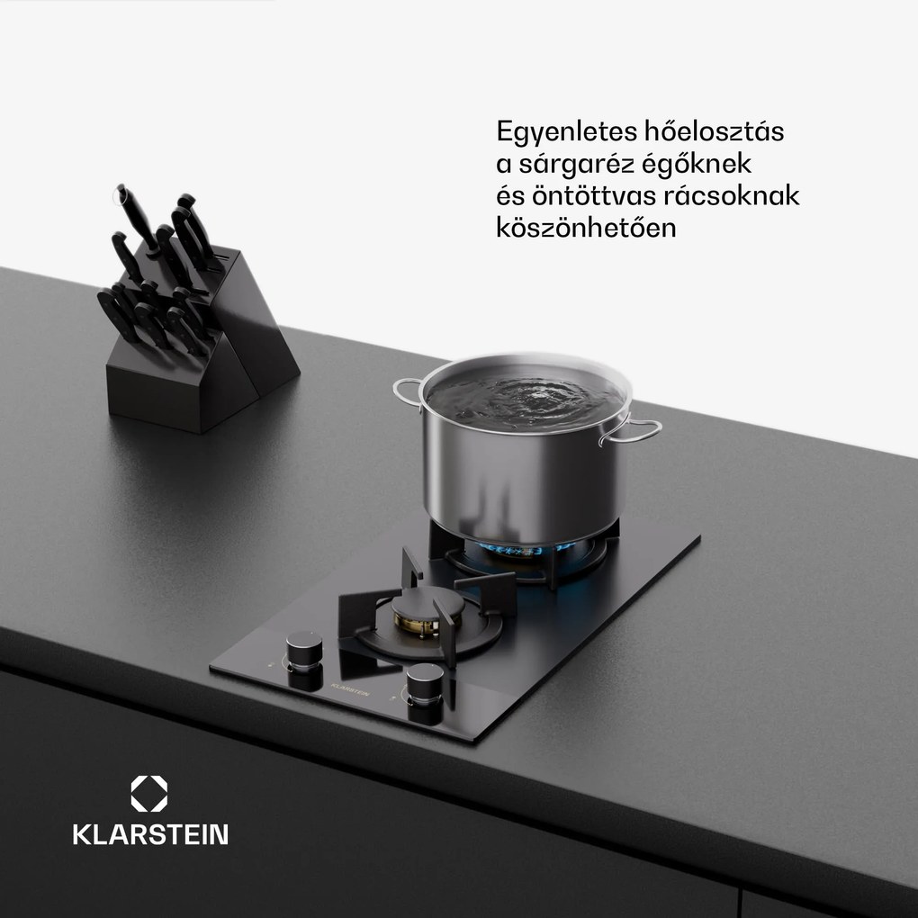 Klarstein Goldflame Nano gáz főzőlap, 2 sárgaréz égő, Nano bevonat, LPG/földgáz